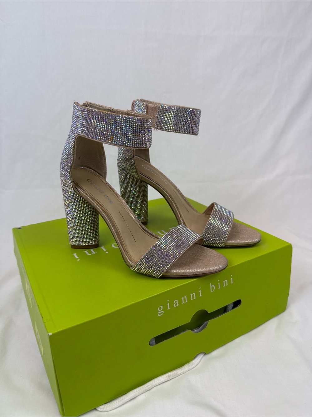 Gianni Bini Rose Gold Ronilynn Rhinestone Block Heel Sandals